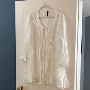 White Button-Front Swim Coverup Tunic